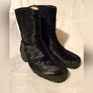 Vintage 1970s Elegant Black Fur Winter Boots Made In Switzerland